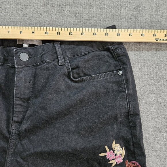 RJR John Rocha Jeans Womens 18 R Black High Rise Embroidery Flowers Sequins Boho - Picture 3 of 16